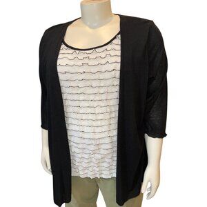 Janeric Woman White Ruffle w/ Attached Black Sweater 3/4 Sleeve Top Women's 3X
